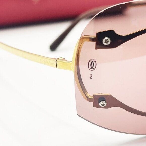 Cartier Vintage Aviator Sunglasses Rimless Rose Pink Gold Plated Shield Mask Y2K - Picture 4 of 8